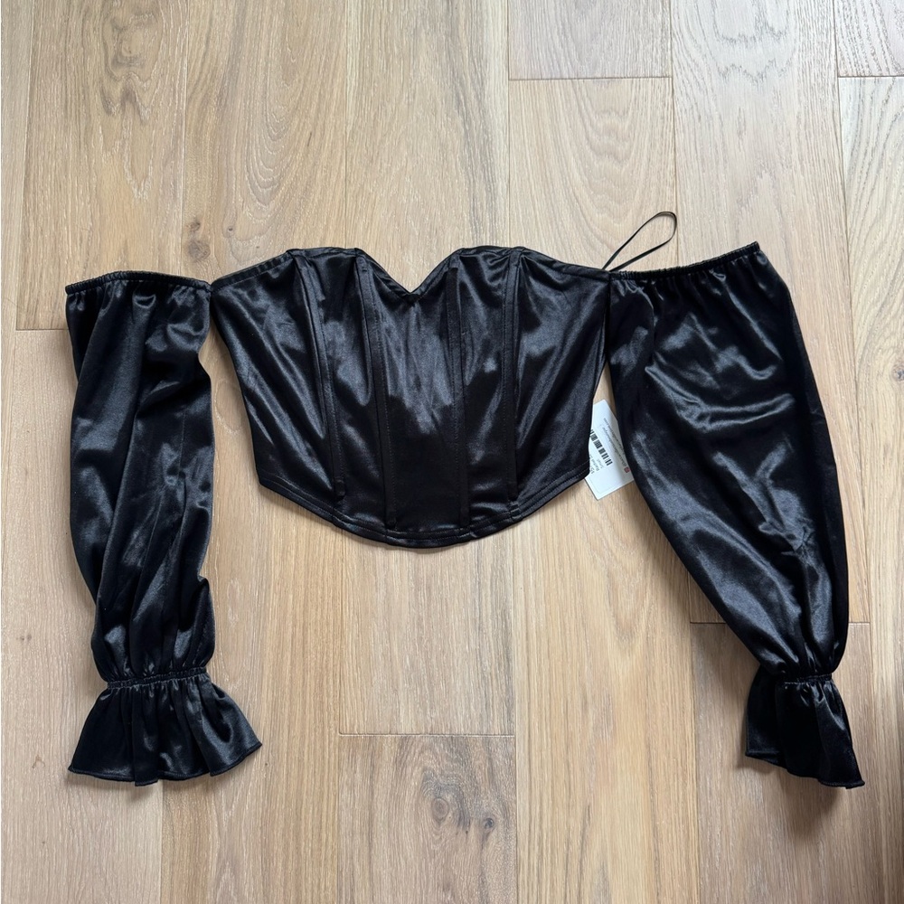 Black Satin OTS Top with corset detailing